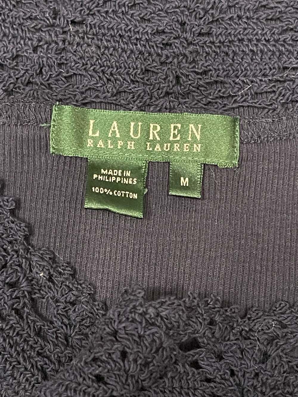 Lauren Ralph Lauren Navy Blue Ribbed Cotton Top with Crochet Lace Collar - Picture 3 of 3